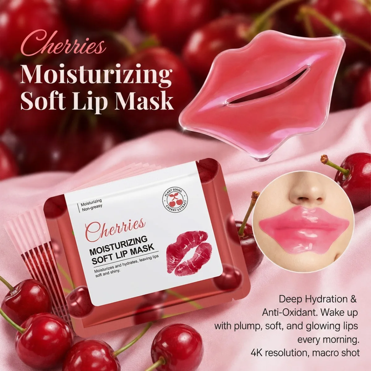 Strawberry & Cherry Collagen Lip Mask 10pcs, Hydrating Moisturizing Lip Treatment, Nourishing Softening Care for Dry Lips, Vitam