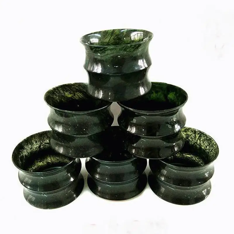 Natural Green Jade Bamboo Teacup Chinese Tea Ceremony Genuine Magnetic Jades Stone Health Gongfu Teaware Kung Fu Master Cups