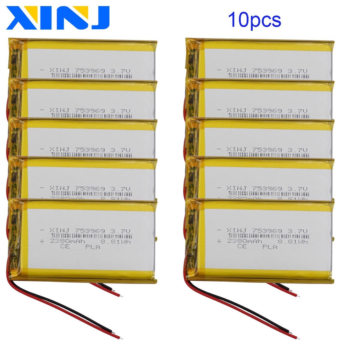 

10pcs 3.7V 2380mAh 8.80Wh 753969 Polymer Li Lipo Rechargeable Battery Cell For DIY Mp4 GPS Sat Nav Toys Camera E-Book Phone PSP