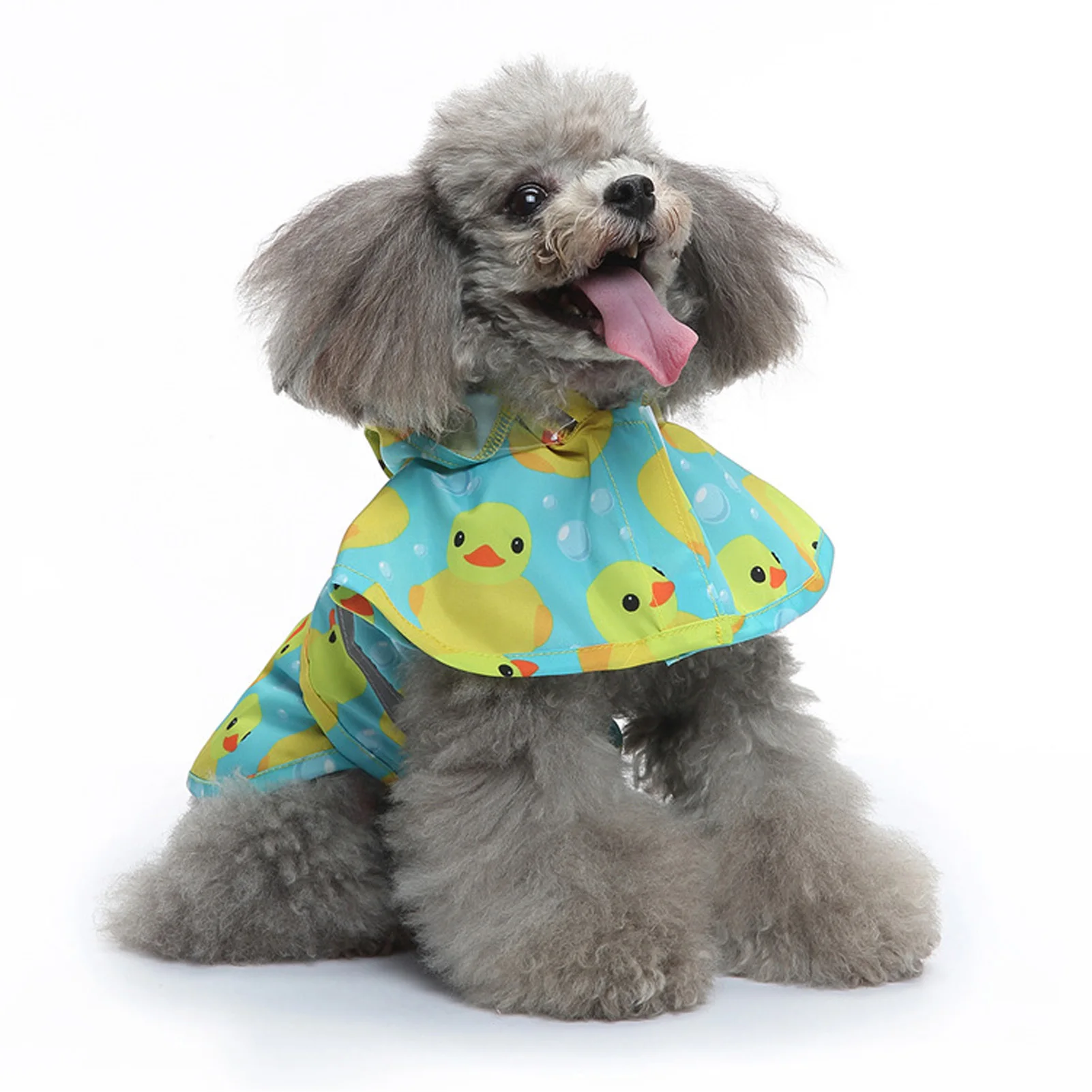 Pet Rain Jacket Duckling Pattern Waterproof Reflective Adjustable 4 Legs Hooded Dog Raincoat For Small And Medium Dogs