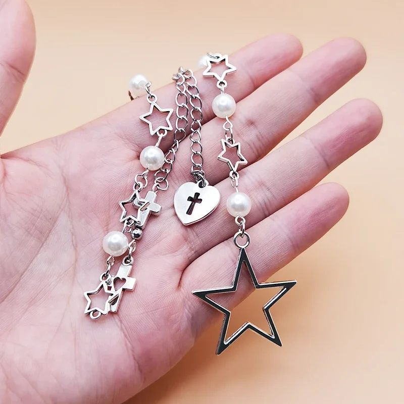 Original DIY Handmade Cute Phone Charms Y2K Women Pendant Kawaii Keychain Strap Lanyard With Star Bead Bear Cartoon Accessories