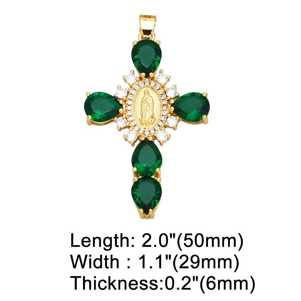 OCESRIO Large Multicolor Crystal Cross Pendant for Necklace Copper Gold Plated Virgin Mary Jewelry Making Component pdtb070
