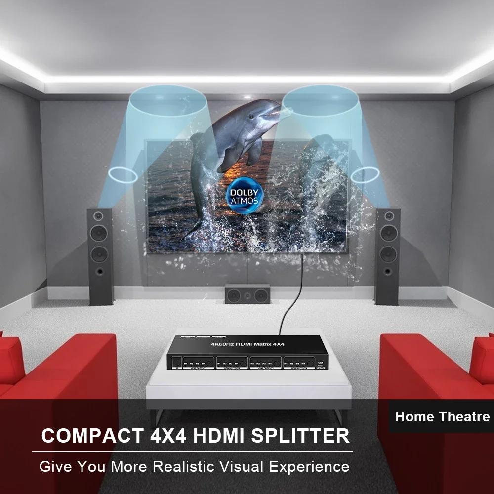 8k 4k60hz 8 In 8 Out HDMI-Matrix mit Arc-Prozessor Videowand-Spleißprozessor Nahtloser Cat6 4x4 2.1 Sdi HDMI-Matrix-Schalter