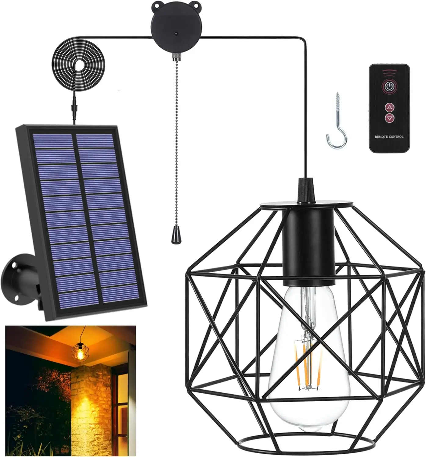 

Solar Pendant Lights Outdoor Waterproof Metal Hanging Lights for Gazebo, Home, Shed, Barn, Garage