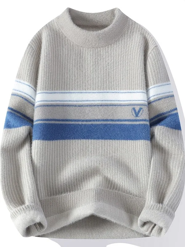 

Осенне-зимний утепленный вязаный свитер с круглым вырезом для мужчин, повседневный шерстяной базовый свитер, модный молодежный студенческий свитер из полиэфирного волокна