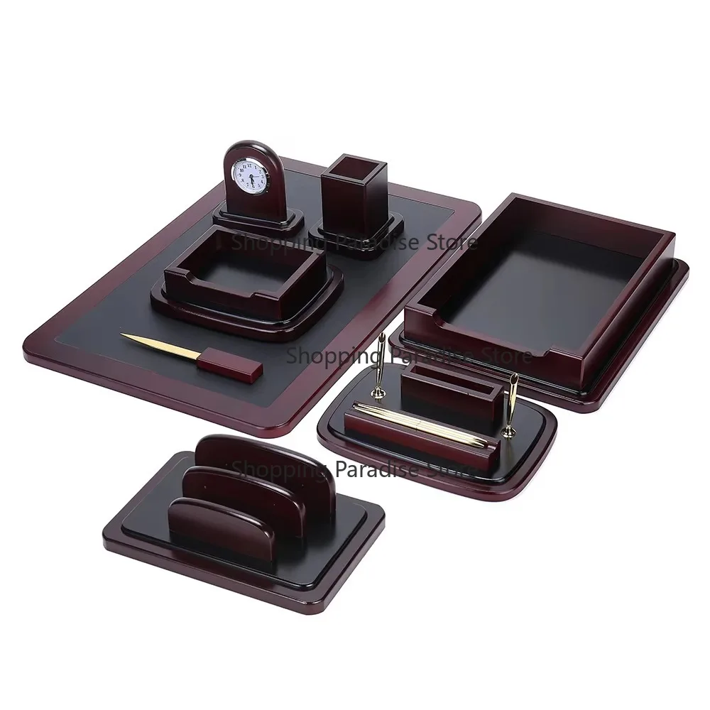 8 Pieces Wooden & Leather Desk Set Desk Organizer Desk Accessories Office Accessories Office Organizer Desktop Organizer