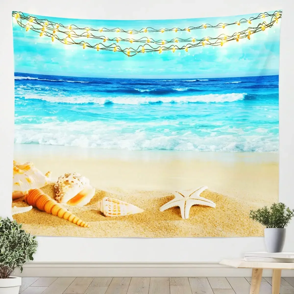 Zeester Zeeschelpen Wandtapijt Zee Wezens Wandtapijt Strand Blauwe Oceaan Wandtapijt Hangende Slaapkamer Woonkamer Slaapzaal Decoratie