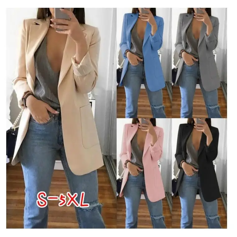 여성용 롱 슬리브 카라 가디건 슈트, 플립 카라 오픈 가디건 슈트 아우터웨어, 솔리드 컬러 비즈니스 캐주얼 코트