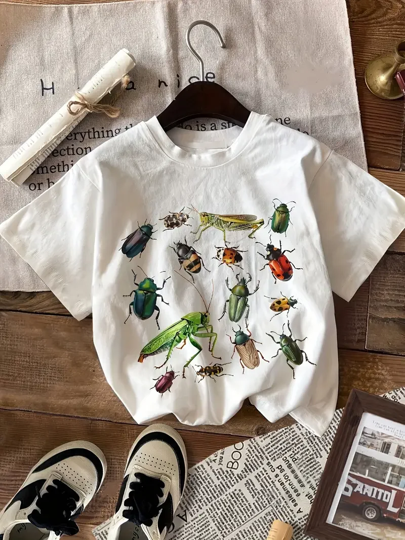 Fun Insects Creative Printed T-Shirts Women Summer Fashion Cute Casual Round Neck Female Cotton  Short Sleeved Design Clothes