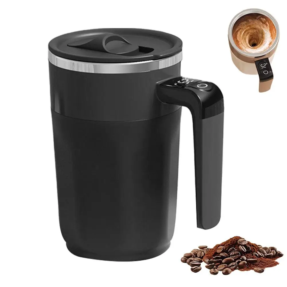 400ML Mischbecher mit LED-Temperaturanzeige, Kaffeebecher aus 316 Edelstahl, Magnetisch Rotierender Rührbecher für Milch und Kaffee, Selbstrührender Becher