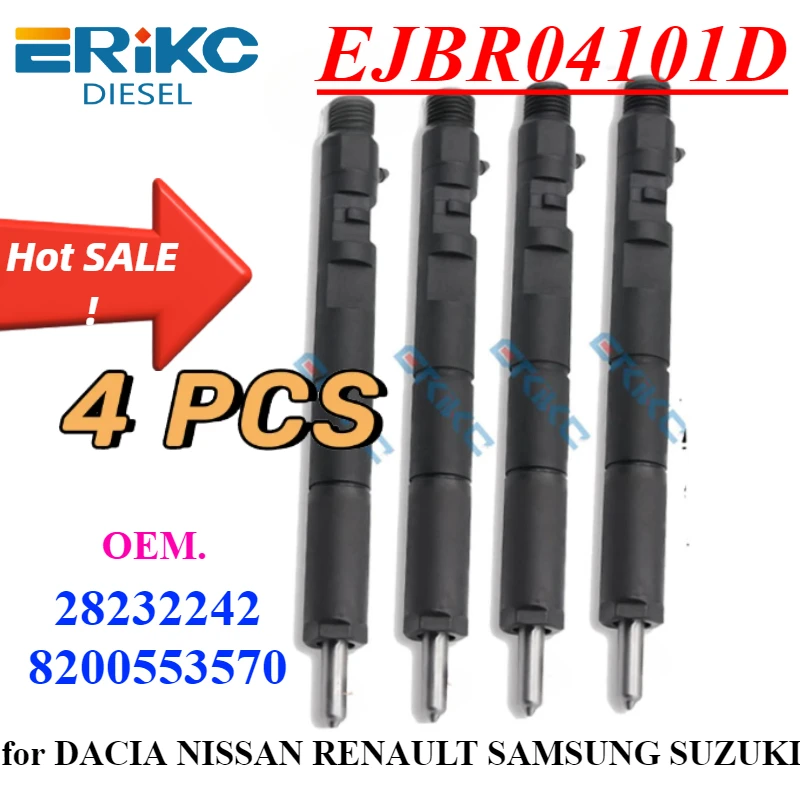 4PC EJBR04101D (82 00 553 570) Common Rail Fuel Injector R04101D Oil Sprayer for DACIA NISSAN RENAULT SAMSUNG SUZUKI Euro 3