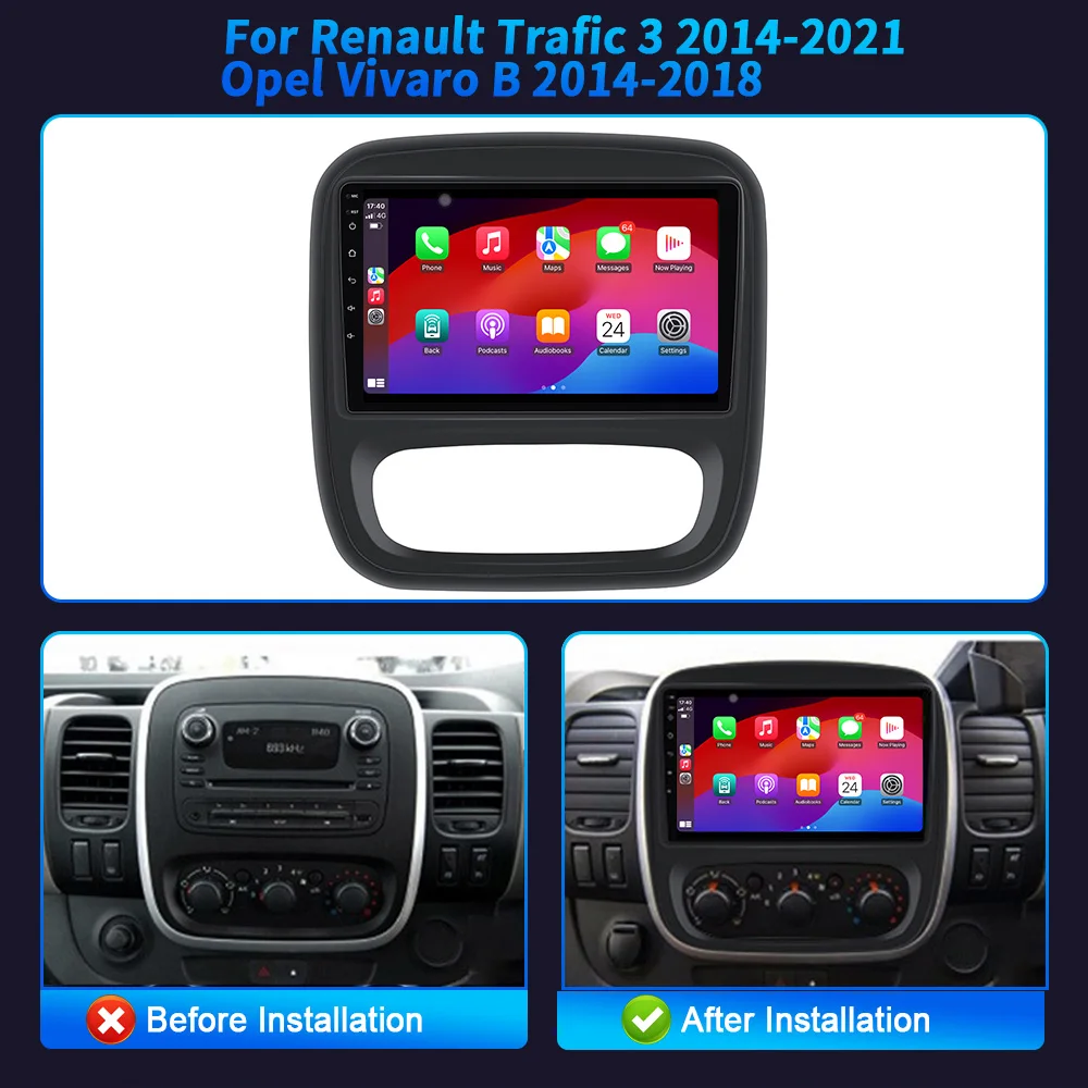 Car Radio Multimedia Navigation Android 14 Stereo Head Unit Screen For Renault Trafic 3 2014-2021 Opel Vivaro B 2014-2018