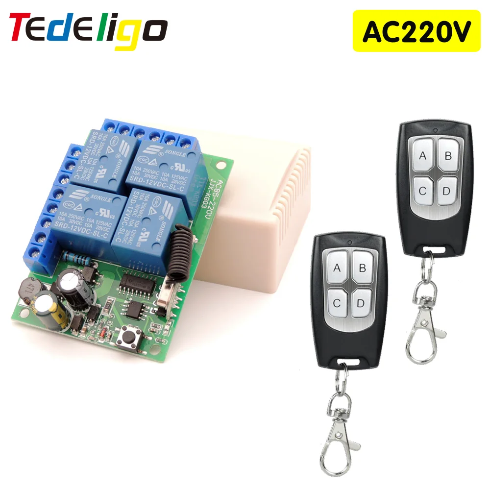 433MHz Wireless rf Remote Control Switch AC110V 220V 10A 4CH Relay Receiver Controller For Gate Garage Door LED Bulb Motor 