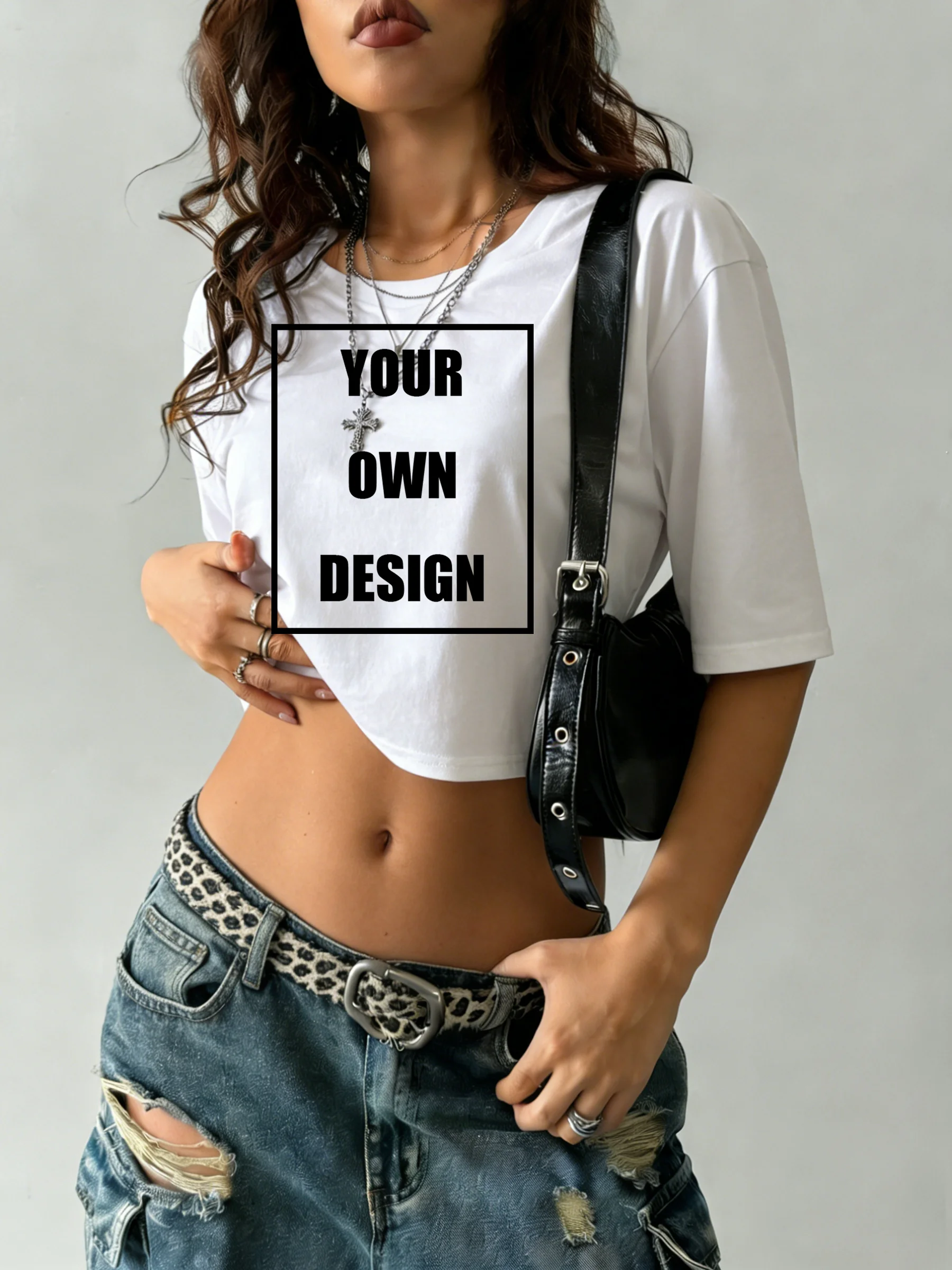 Custom Graphic Logo Loose 100%Cotton T Shirts Women Summer O-Neck Spicy Girl Styl Clothing Trendy Short Soft  Fashion Crop Tee