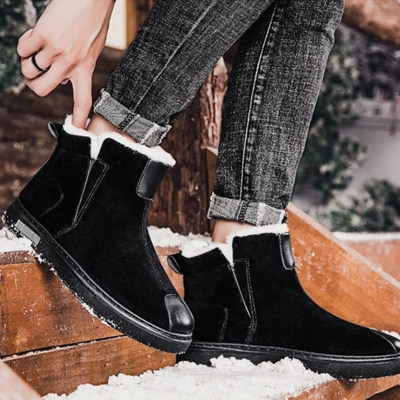 

Мужские зимние ботинки для отдыха на открытом воздухе, кожаные утепленные зимние ботинки на меховой подкладке в стиле пэчворк на флисовой подкладке, теплая морозостойкая хлопковая обувь