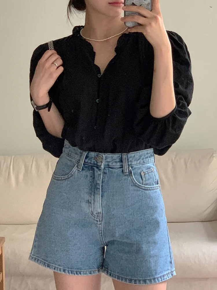 Autumn Chic Solid Loose Blouse Women Pleated Sweety Casual Office Blouse Long Sleeve Vintage Ladies Blouses