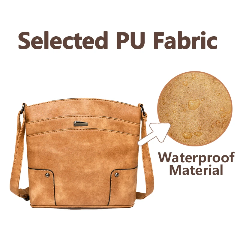 Women's PU waterproof large multi-layer bucket bag, commuter crossbody bag, retro shoulder bag, soft and stylish tote bag