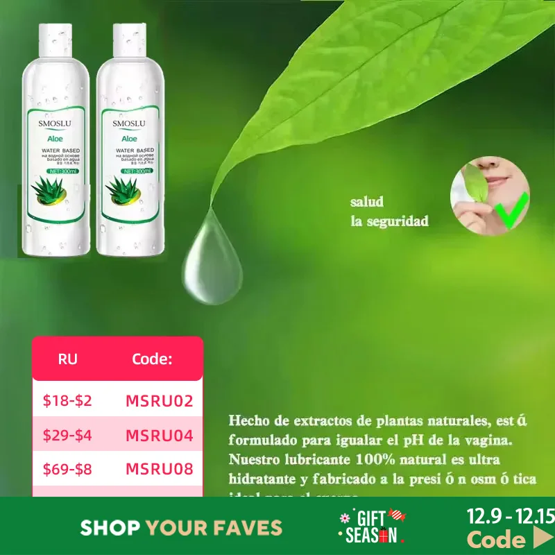 SLU-Lubrificante Sexual Lubrificante de Aloe, Lubrificantes Anais, Lubrificante à Base de Água, Produtos Sexuais para Adultos, 18 +, Loja de Sexos, 300 ml, 600ml