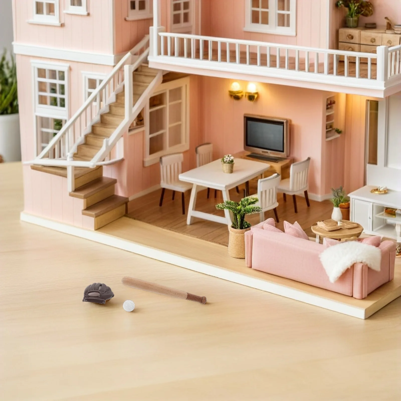 

3 комплекта мини-бейсбольных моделей, миниатюрные перчатки для кукольного домика и объемные аксессуары, спортивные предметы, пластик