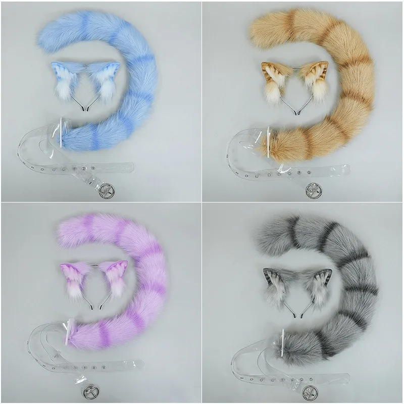 Plush Cat Ears Realistic Lolita Headband Cat Tail Cosplay Accessories Hand-made Simulation Animal Ears Halloween Headwear Kawaii