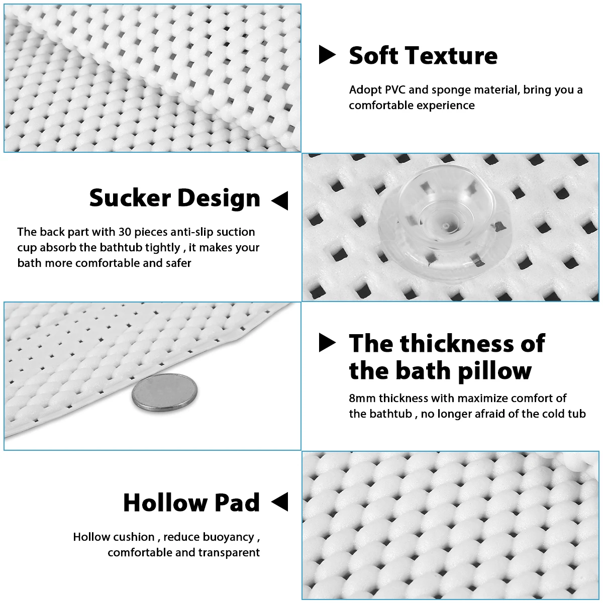 1Pc Extra Long Full Body Bath Mat Massage Cushion for Head and Neck Rest Bathtub Pillows Spa Bath Mattress Cushion Bathtub Mat