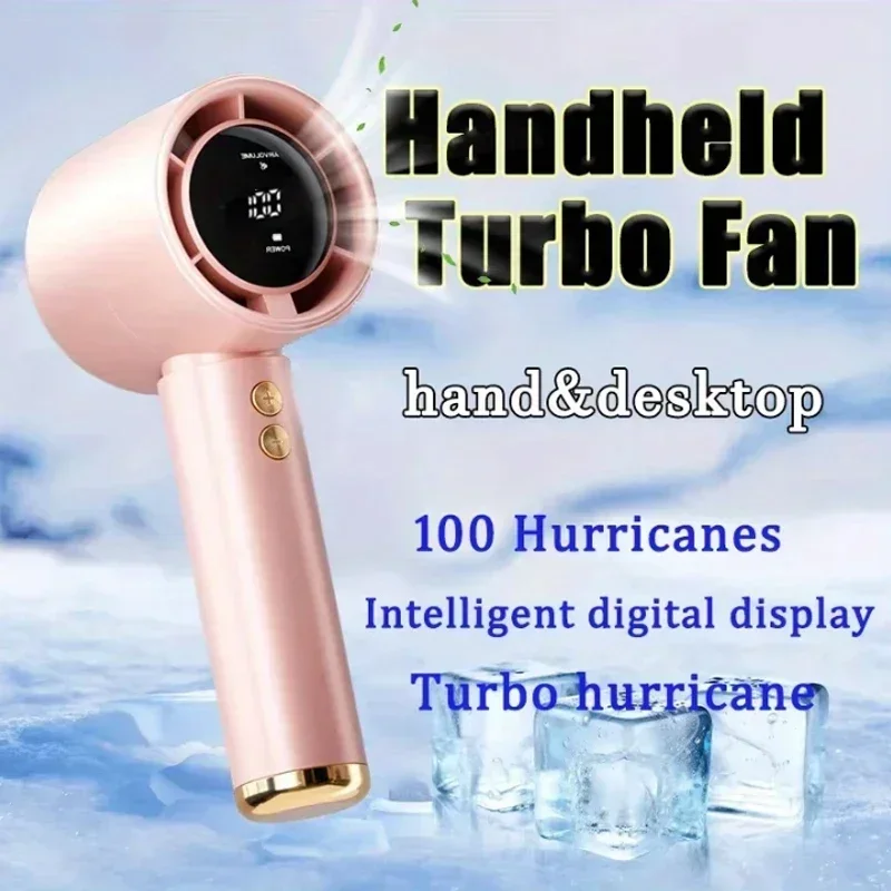 Handheld small fan, high-speed turbo, USB digital display, portable, silent, office desktop fan, essential for outdoor summer