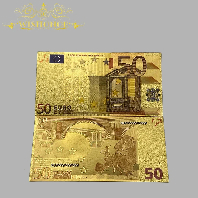 9Pcs/Set Nice Color Euro Banknote 5 10 20 50 100 200 500 1000 1 Million Banknote in 24k Gold Plated For Collection