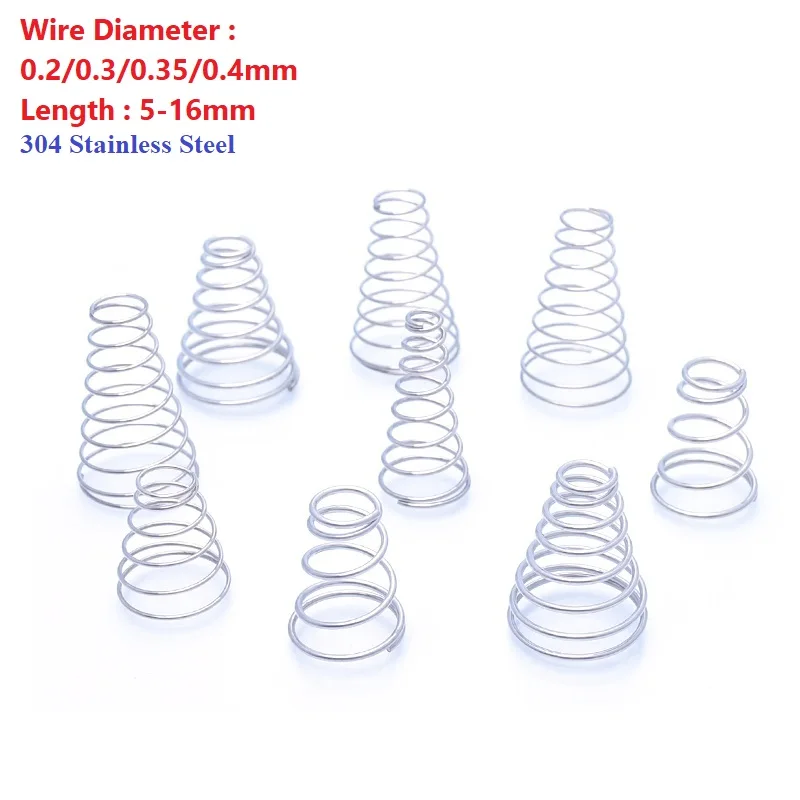 Wire Diameter 0.2mm 0.3mm 0.35mm 0.4mm 304 Stainless Steel Tower Springs Conical Cone Compression Spring Pressure Springs