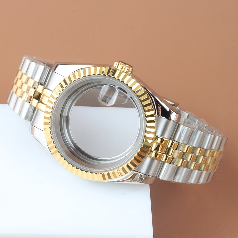 

Gold Silver Fluted Case 36/39mm NH35 Men's Watch Case Sapphire Glass For NH35 NH36 Movement Stainless Steel Jubilee Bracelet