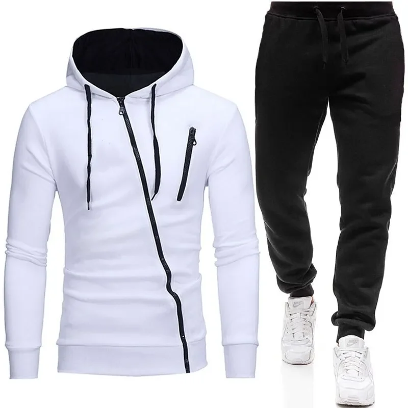 Men\'s casual jogging sportswear soaking set outdoor zipper hooded sweatshirt+sports pants black 2-piece set spring fashion new s