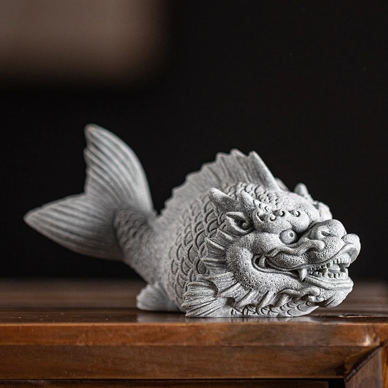 Fische, die in Drachen verwandelt wurden, Teetiere, chinesische, kreative Ornamente, exquisite Sandstein-Aquarium-Landschaftsgestaltung, Schreibtischdeko