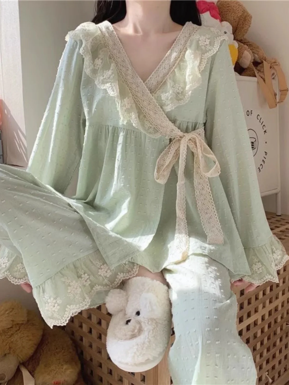 Japanese Sexy Sleepwear Women Spring Autumn 2024 New Princess Nightgowns Court Style Lace Pyjamas Pajamas Set