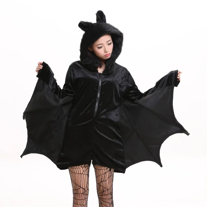 Halloween Gothic Devil Cosplay Costume Witch Vampire Bat Hood Bodysuit Outfit for Women Carnival Party Stage Performance Suit view 3