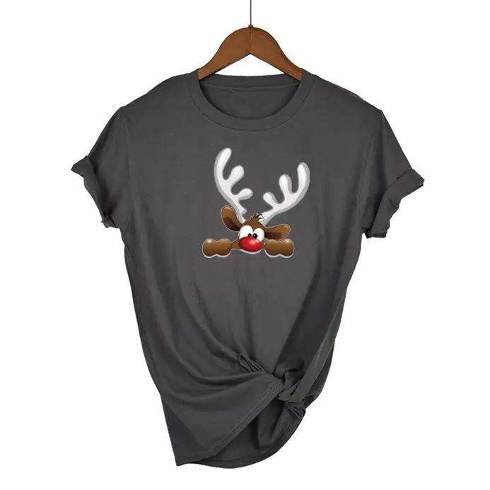 Suitable all seasons New cute reindeer t shirt women fashion Christmas Harajuku Short Sleeve t shirt White Tshirt Tops clothing