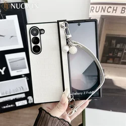 For Samsung Galaxy Z Fold 7 6 5 Z Fold6 Fold5 Luxury Crocodile Print Leather Case Wrist Strap Hinge Protection Shockproof Cover