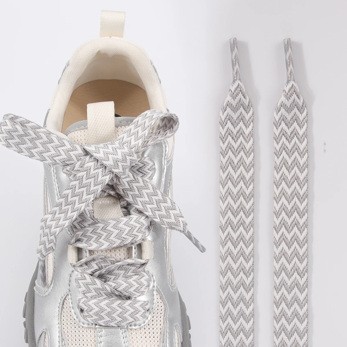 1 Paar gewebte Schnürsenkel mit Wellenmuster, flache Schnürsenkel, 1,5 cm breit, für Sportschuhe, Laufschuhe, Sneaker und Stiefel. – Detail 16