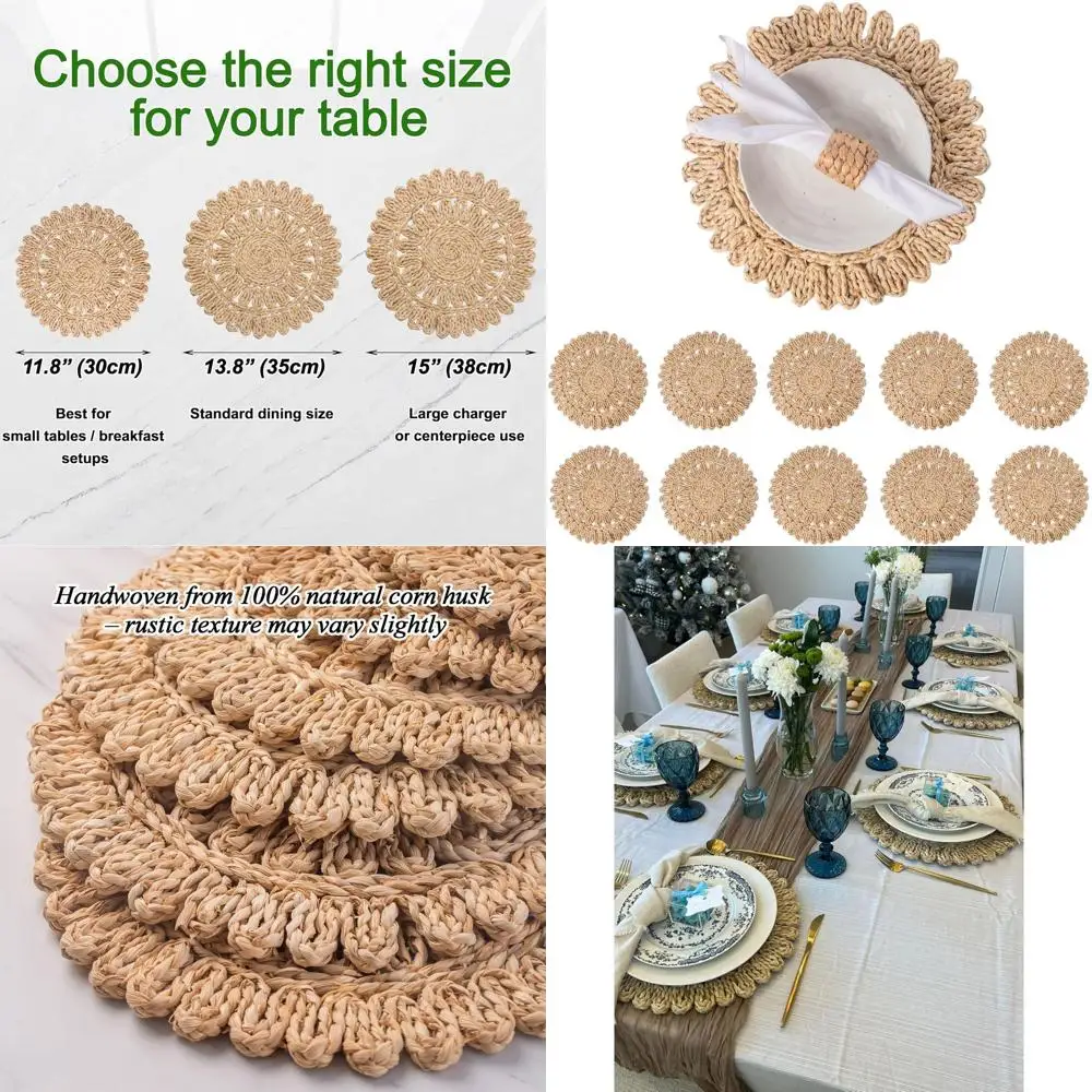 

Набор из 10 круглых плетеных подставок под тарелки | Богемные плетеные салфетки для стола из водяного гиацинта и морской травы для свадеб, вечеринок и рождественских праздников