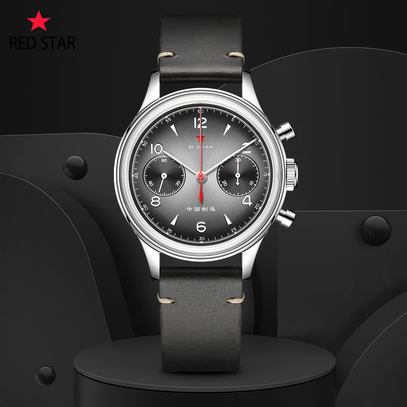 Red Star 38mm Grey 1963 Chronograph Men's Sapphire Glass Hand Winding Original Seagull ST1901 Movement Pilots Mechanical Watches
