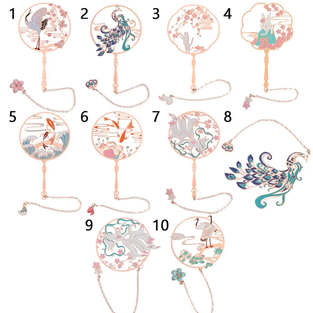 Канцелярские товары в китайском стиле, металлическая подвеска кои, кисточка, латунная Закладка, языческий знак, зажим для книг, в форме веера
