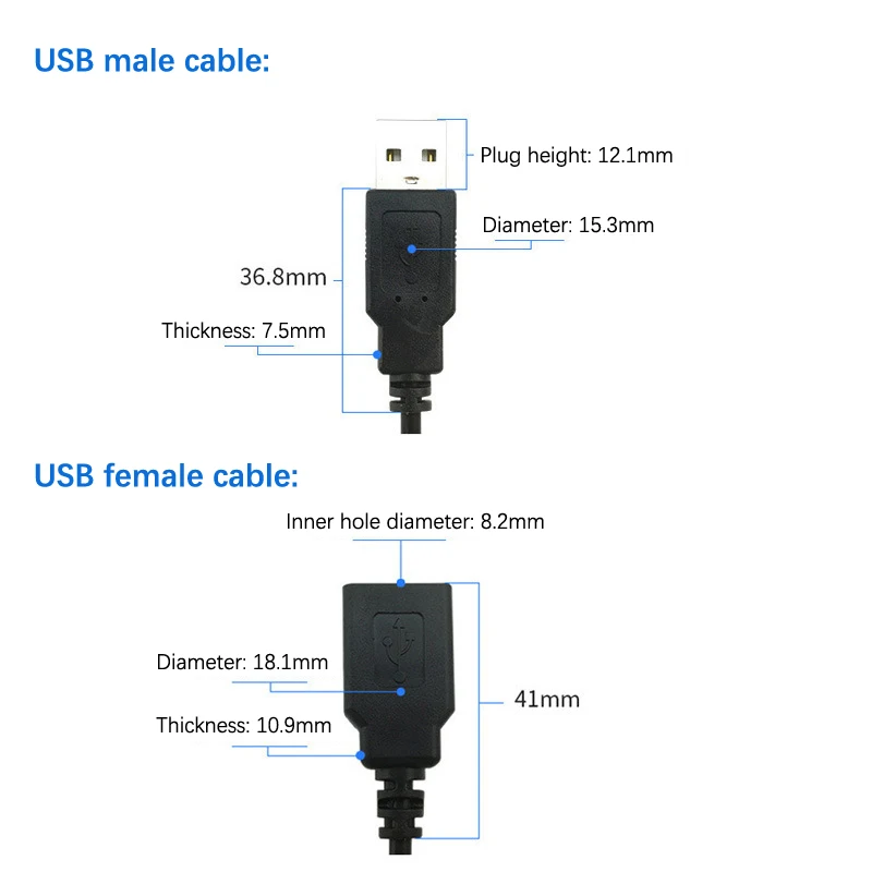 Kabel catu daya 0.3m/1m/2m, kabel ekstensi catu daya 2 Pin USB 2.0 A Female Male 4 Pin kawat Jack pengisian daya konektor 5V Line