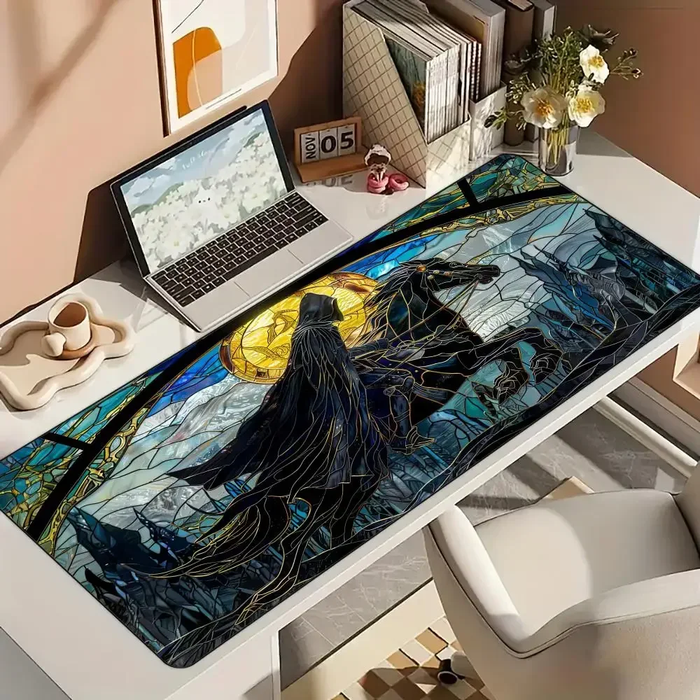 لوحة ماوس بتصميم اللوتس من الزجاج الملون مع حواف مخيطة وقاعدة مطاطية غير قابلة للانزلاق وملحقات الكمبيوتر وسادة ماوس للألعاب