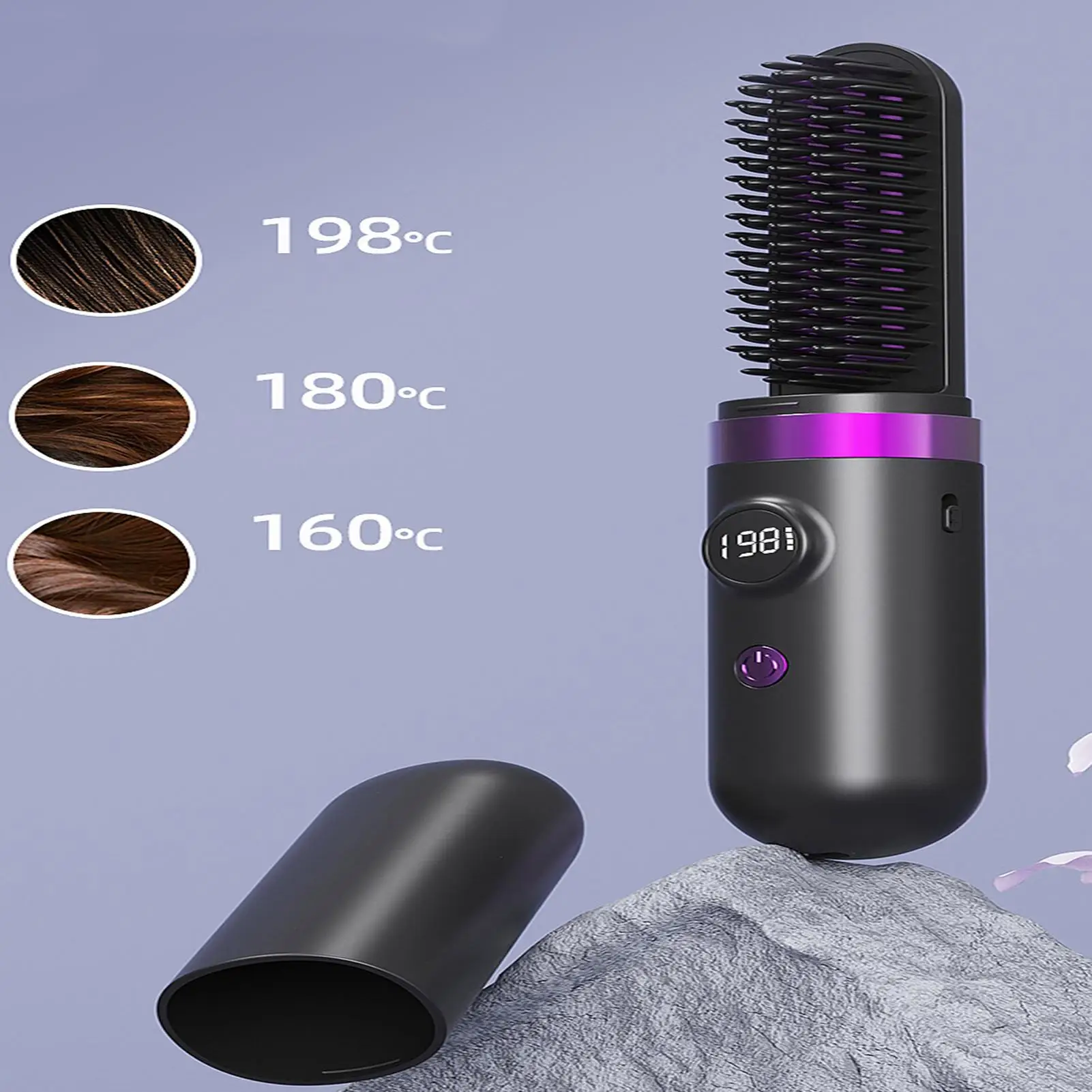 Cordless Hair Straightener 3-Level Flat Iron Hair Comb With LED Display Styling Flat Iron Brush For Travel Salon Vacation Home