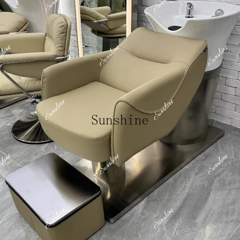 Short half-lying flush bed hair salon special fashion stainless steel shampoo bed  FT