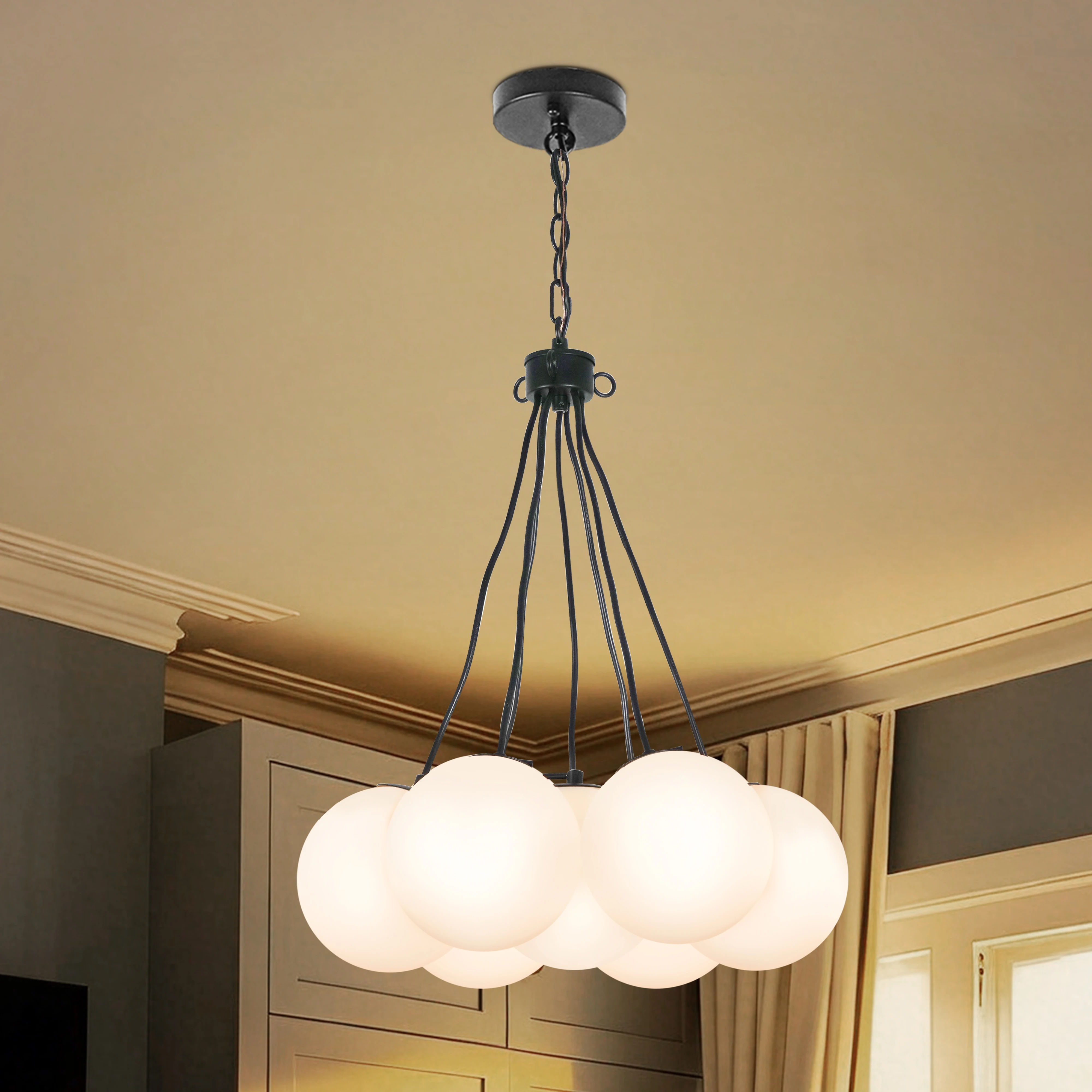 White Bubble Glass Chandelier Modern Cream Style Pendant Lights Bedroom Kitchen Table Room DecorationCeiling Pendant Lamp