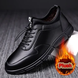 Men's Luxury Casual Genuine Leather Tooling Shoes Comfortable Inside Handmade Fashion Leather Shoes Plush Inside Warm Snow Boots