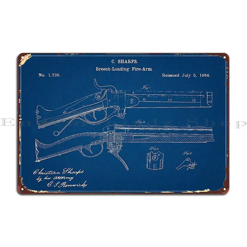 Civil War Era Sharps Rifle Blueprint Drawing Metal Sign Wall Decor Printing Create Designs Designing Tin Sign Poster