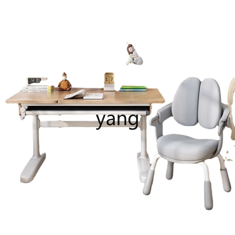 Yjq Solid Wood Children's Desk Student Household Writing Study Table School Desk and Chair Suit Writing Work Special Adjustable