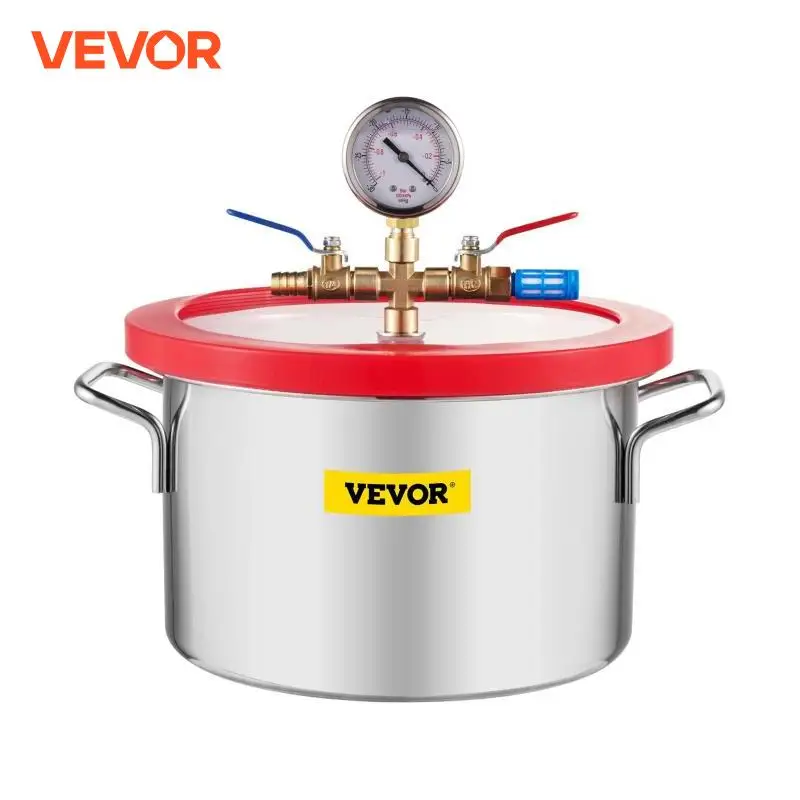 VEVOR Vacuum Chamber 1.5 /2 /3 /5 Gallon Stainless Steel Vacuum Degassing Chamber Acrylic Lid Heat Treated Silicone Lid Gasket