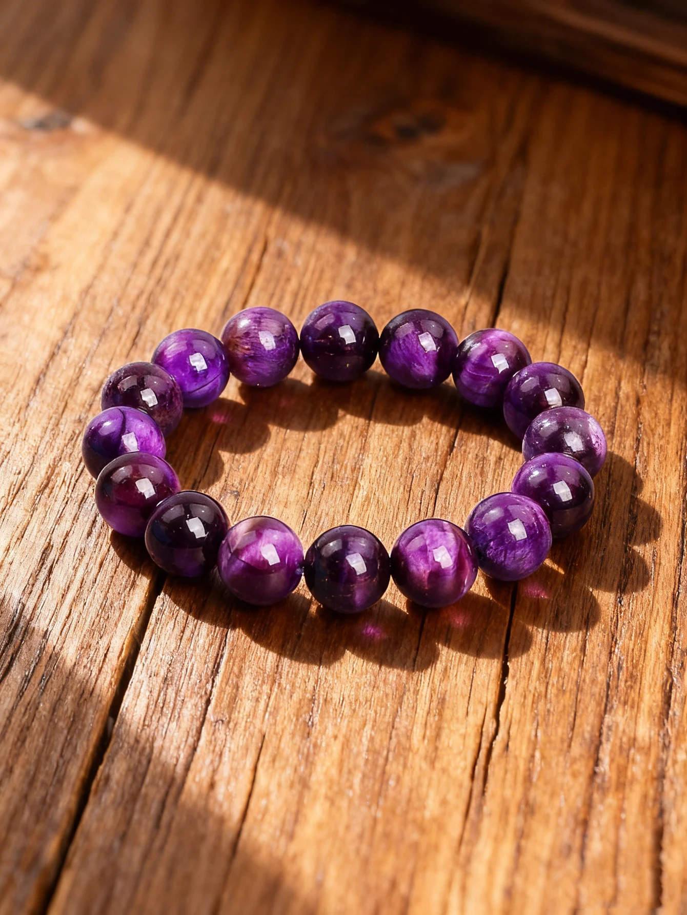 

Natural Stone Bracelet Purple Tiger Eye Beaded Handmade with Energy Reiki Charm for Good Luck Healing Meditation Jewelry Gift