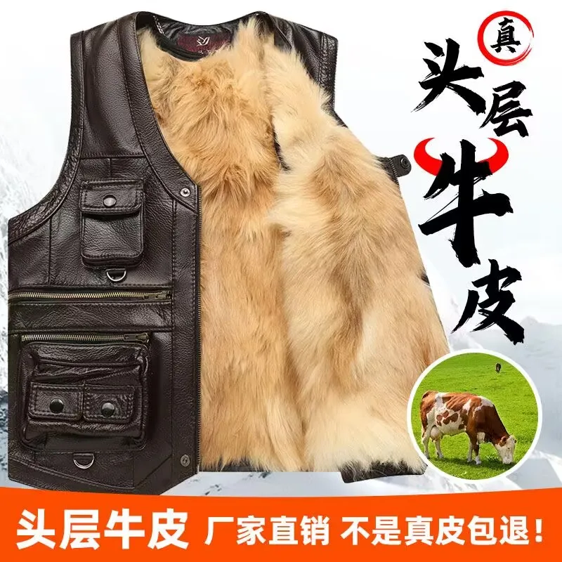 Chaleco de motorista de cuero genuino para hombre, Chaleco de piel de oveja, Tops de retazos, ropa de talla grande, Invierno